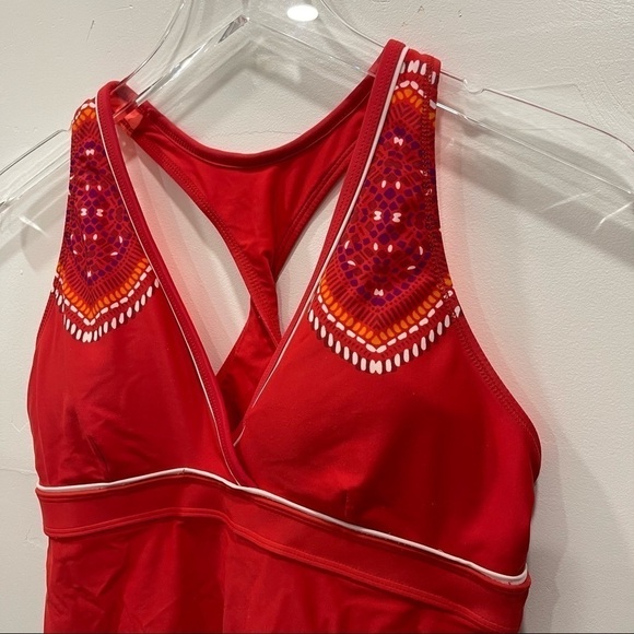 Athleta Cozumel Twist Back Tankini Swim Top in Saffron Red Medium - Picture 3 of 8